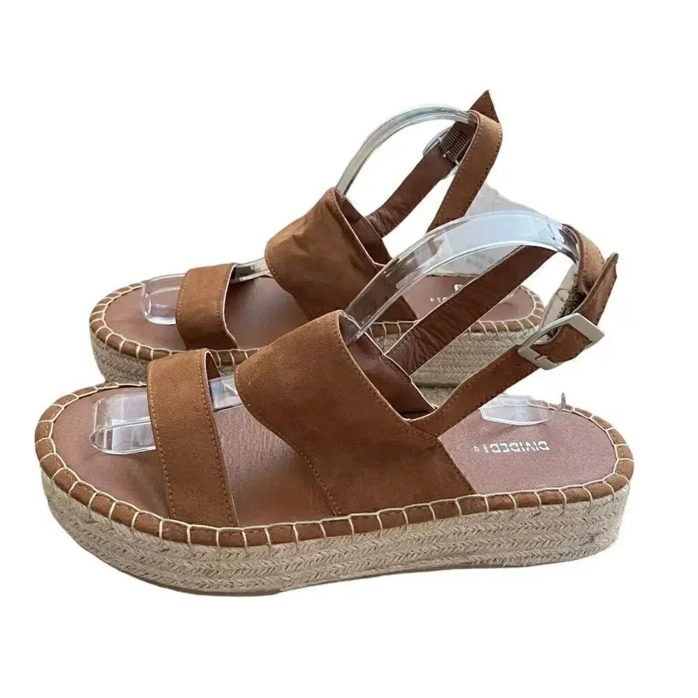 H&M Divided Platform Espadrilles Braided Trim Adjustable Straps SZ 8.5